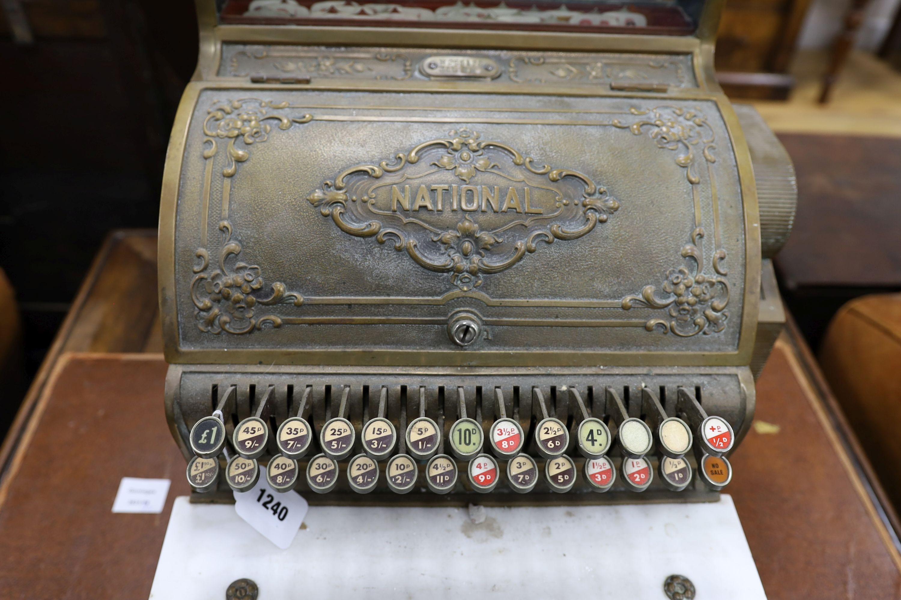 An early 20th century American National cash register, Serial Number N255122/345SH, width 41cm, depth 41cm, height 44cm